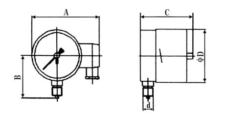 防爆电接点压力表外形尺寸图及结构原理