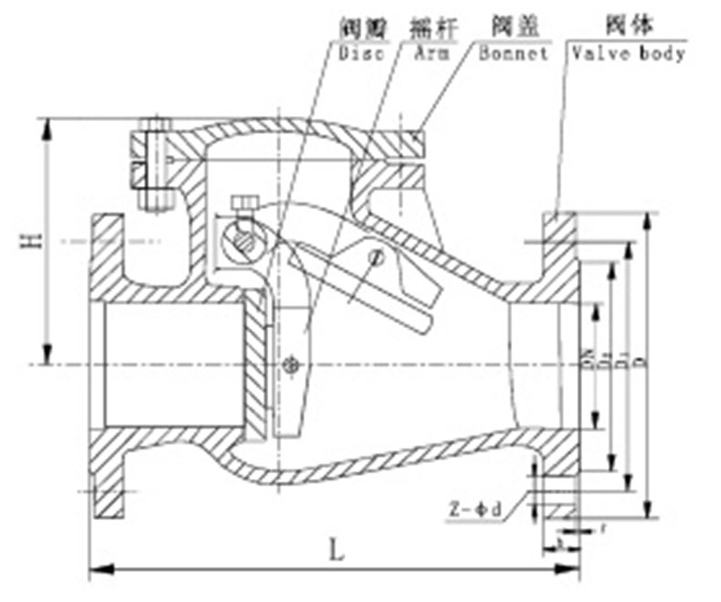 远大阀门/yuanda valve 铸铁法兰式旋启止回阀 h44x-16,dn40