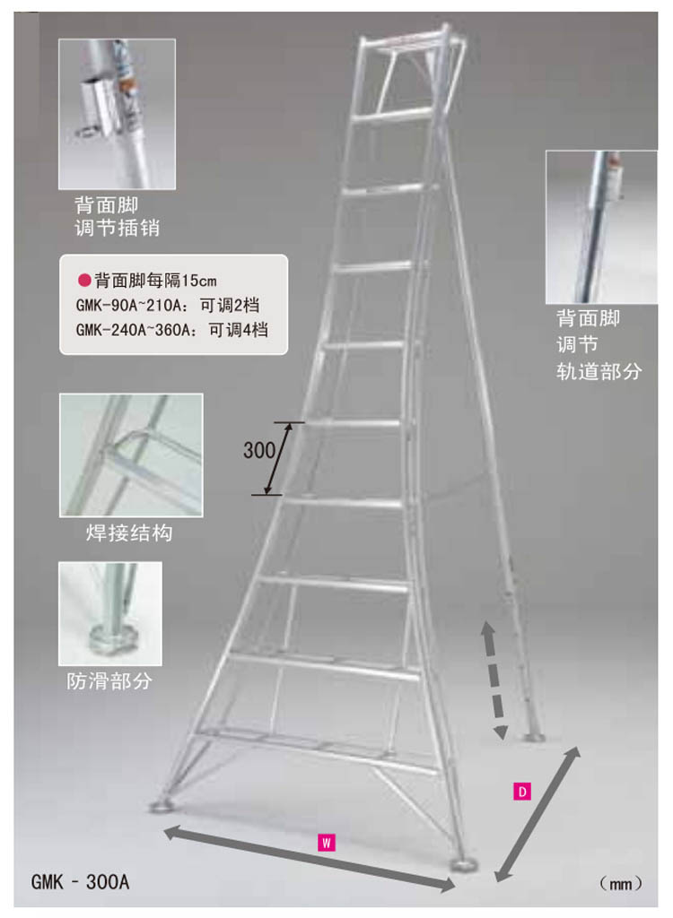 pica 三脚梯子 园艺三脚 max 100kg 梯子垂高:2.32m 有效高:1.