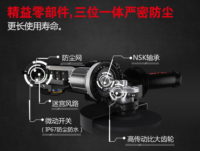 产品介绍overview 产品名称:大有角磨机,125mm盘径,1300w(无刷),2838