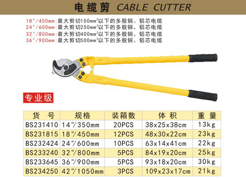 波斯bosi 电缆剪,14",bs231410